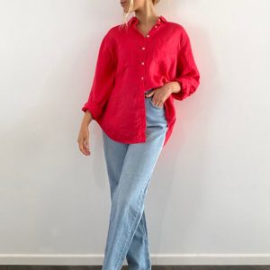 Boyfriend Linen Shirt – Poppy Red